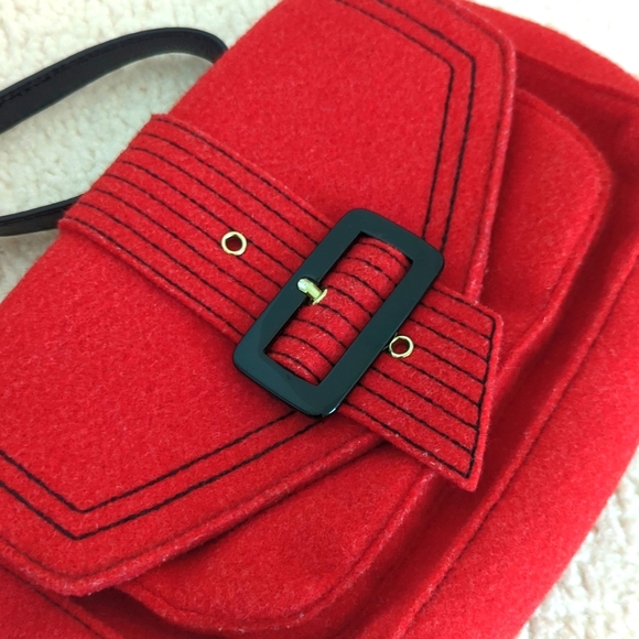 Kate Spade Red Wool & Patient Leather Shoulder Bag - Picture 2 of 12